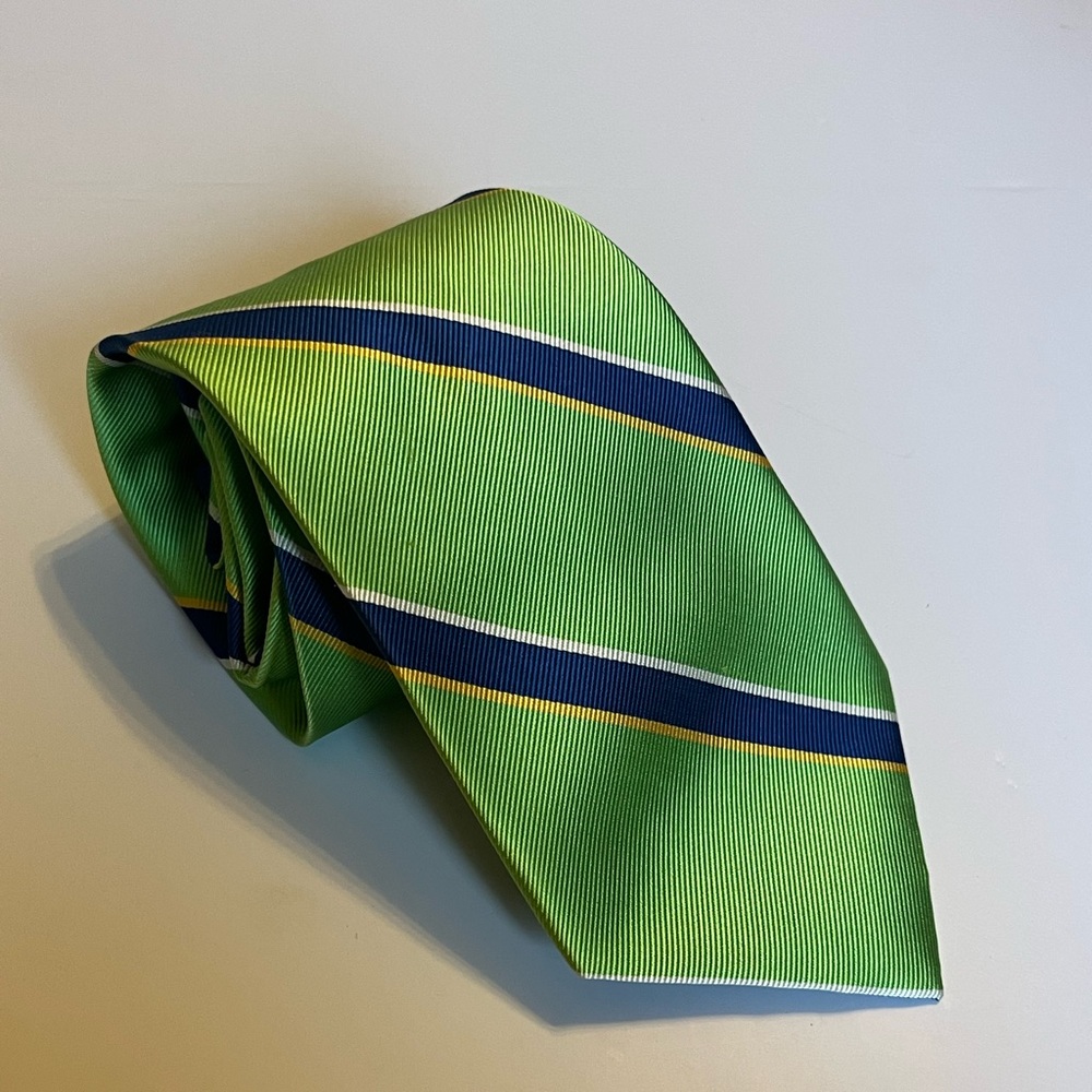 Silk Tie Green Navy Blue striped tie